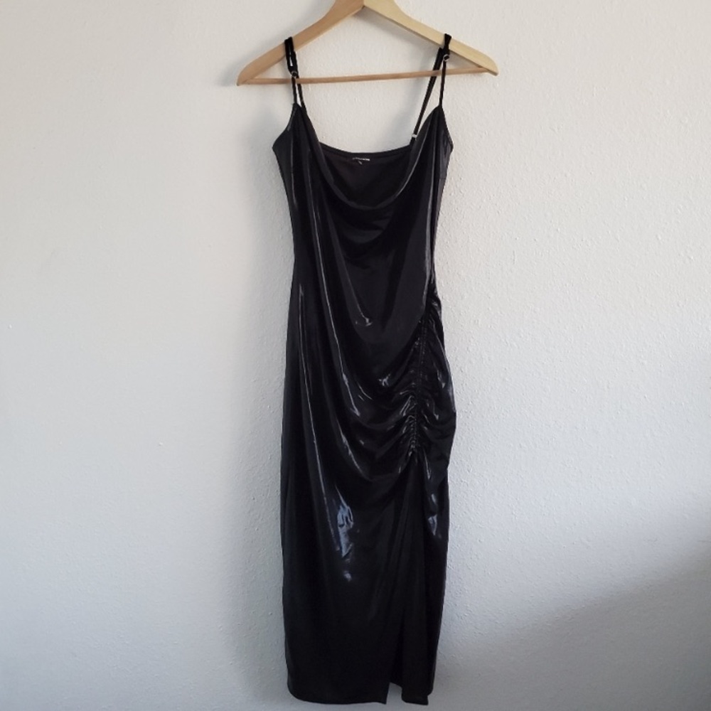 Fashion Npva Faux Leather Midi Dress